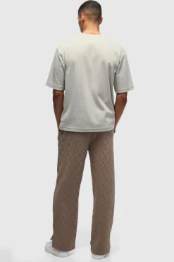 Sale boohooMAN Relaxed Fit Cable Knit Split Hem Jogger mocha