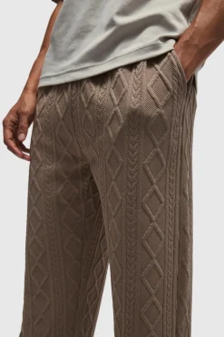 Sale boohooMAN Relaxed Fit Cable Knit Split Hem Jogger mocha