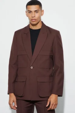 Clearance boohooMAN Relaxed Fit Cargo Blazer chocolate