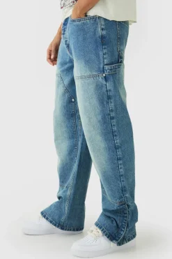 Outlet boohooMAN Relaxed Fit Carpenter Jeans With Split Hem blue