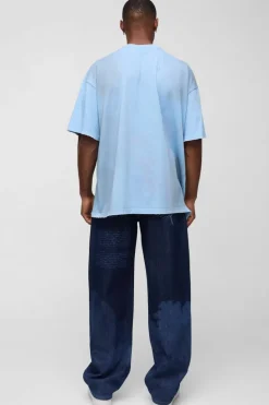 Best Sale boohooMAN Relaxed Fit Cloud Laser Print Jeans indigo