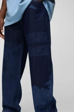 Best Sale boohooMAN Relaxed Fit Cloud Laser Print Jeans indigo