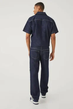 Cheap boohooMAN Relaxed Fit Denim Jumpsuit indigo