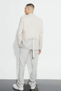 Shop boohoo Relaxed Fit Double Breasted Colour Block Suit ecru