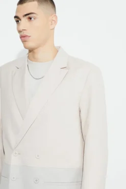Shop boohoo Relaxed Fit Double Breasted Colour Block Suit ecru