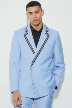 Best Sale boohoo Relaxed Fit Double Breasted Suit light blue