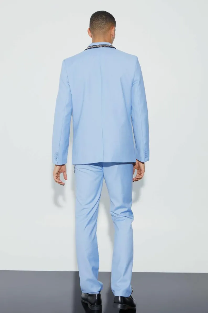 Best Sale boohoo Relaxed Fit Double Breasted Suit light blue