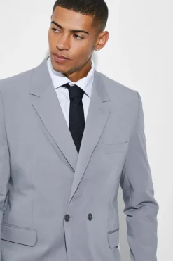 Store boohooMAN Relaxed Fit Double Breasted Suit Jacket grey