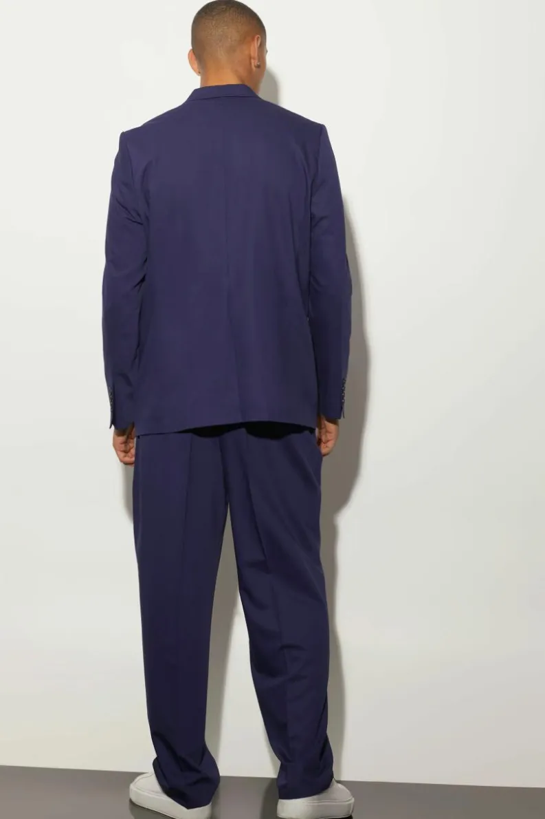 Fashion boohooMAN Relaxed Fit Double Breasted Suit Jacket navy