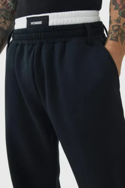New boohooMAN Relaxed Fit Double Waistband Jogger black