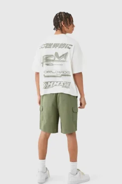 Store boohooMAN Relaxed Fit Elasticated Waist Cargo Shorts khaki