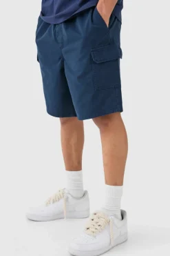Cheap boohooMAN Relaxed Fit Elasticated Waist Cargo Shorts navy