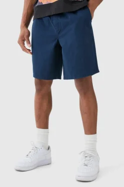 Online boohooMAN Relaxed Fit Elasticated Waist Chino Shorts in navy