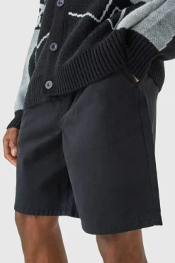 Best boohooMAN Relaxed Fit Elasticated Waist Chino Shorts in black
