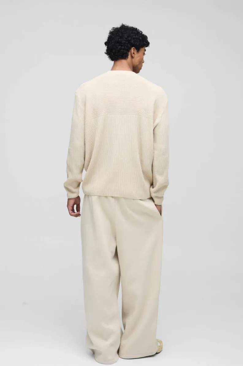 Hot boohooMAN Relaxed Fit Extended Neck Ribbed Knit Panel Jumper stone