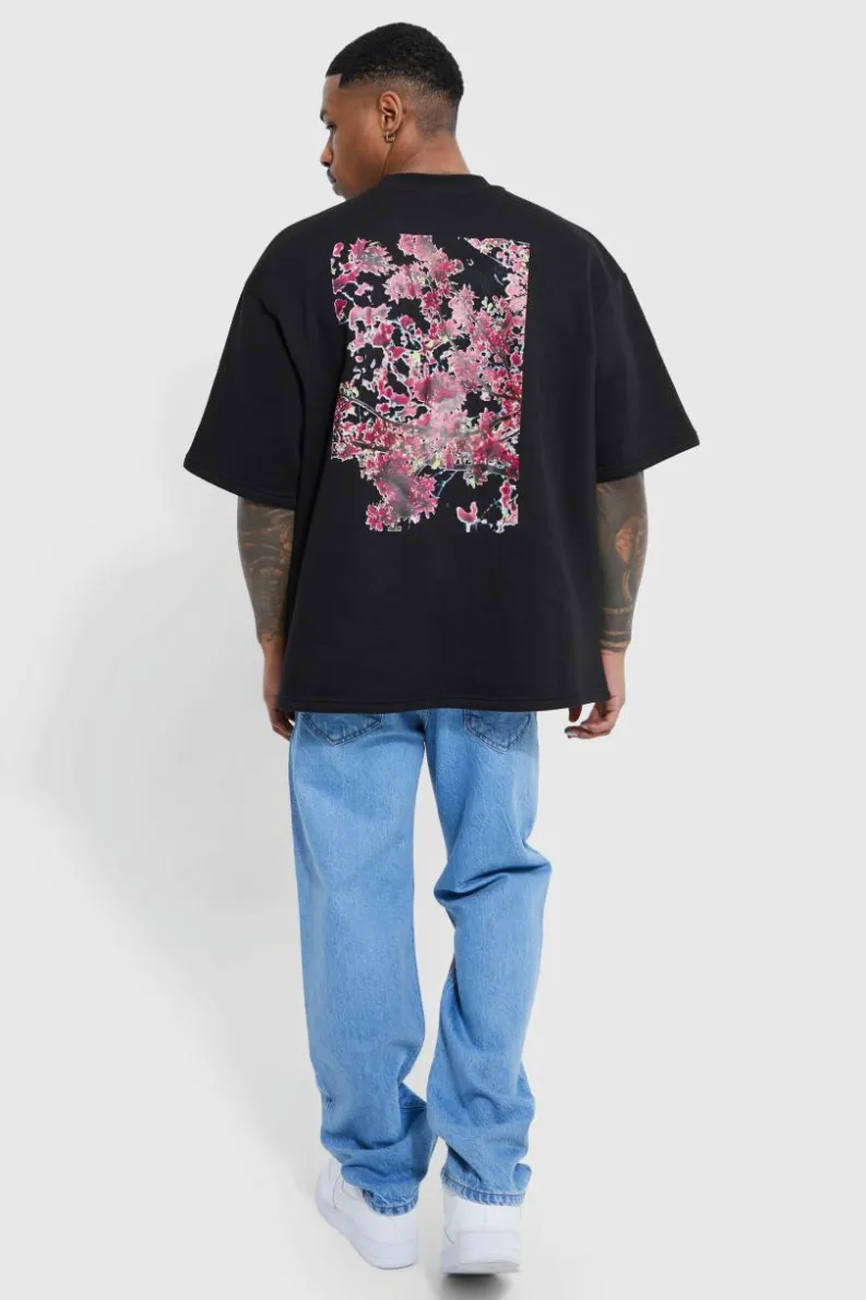 Cheap boohooMAN Relaxed Fit Floral Print Jeans light blue