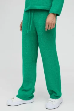 Best boohooMAN Relaxed Fit Fluffy Knitted Joggers green