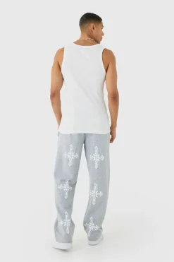 Flash Sale boohooMAN Relaxed Fit Gothic Cross Print Jogger grey marl