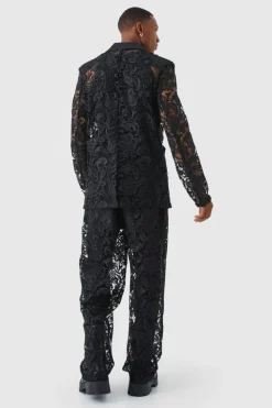 Cheap boohoo Relaxed Fit Lace Suit black