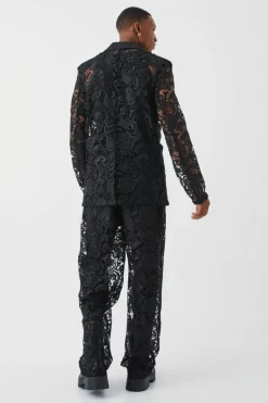 Discount boohooMAN Relaxed Fit Lace Suit Trouser black