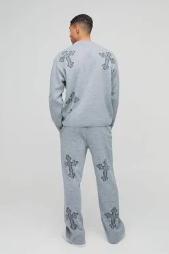 Discount boohooMAN Relaxed Fit Laddered Cross Raw Edge Knitted Jogger grey