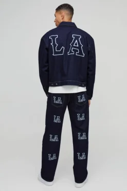Discount boohooMAN Relaxed Fit LA Embroidery Jeans indigo