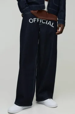 Store boohooMAN Relaxed Fit Official Printed Jeans indigo