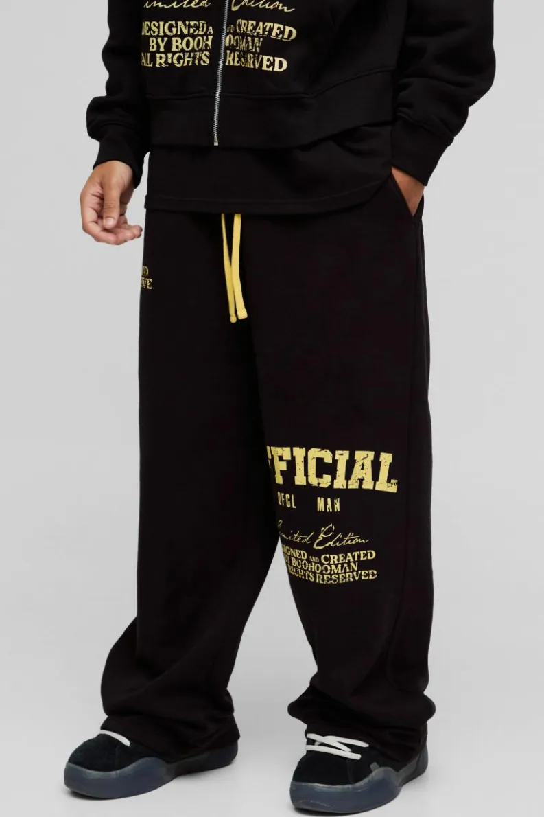 Shop boohooMAN Relaxed Fit Official Print Joggers black