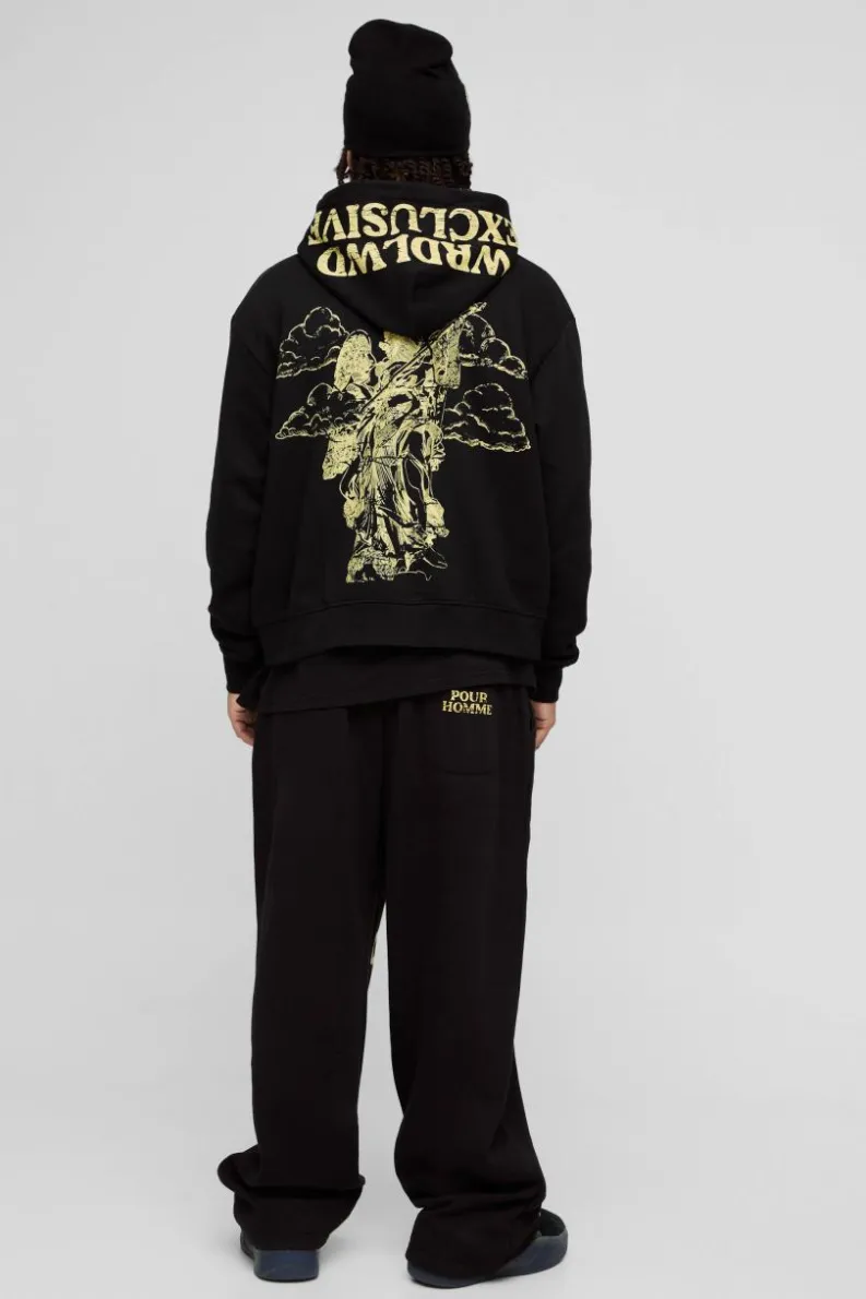 Shop boohooMAN Relaxed Fit Official Print Joggers black