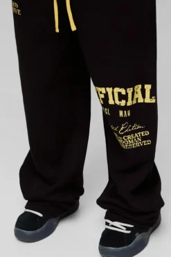 Shop boohooMAN Relaxed Fit Official Print Joggers black