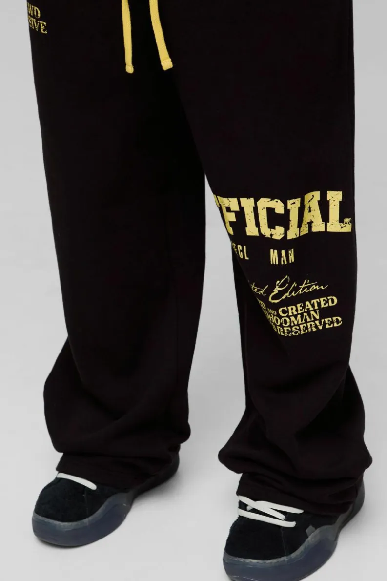 Shop boohooMAN Relaxed Fit Official Print Joggers black