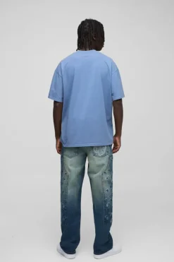 Fashion boohooMAN Relaxed Fit Paisley Embroidered Jeans vintage blue
