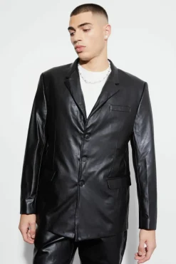 Online boohooMAN Relaxed Fit Pu Suit Jacket black