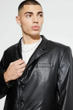 Online boohooMAN Relaxed Fit Pu Suit Jacket black