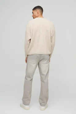 Outlet boohooMAN Relaxed Fit Ribbed Cross Knitted Jumper stone
