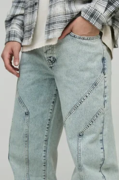 Hot boohooMAN Relaxed Fit Rigid Seam Detail Jeans light blue