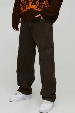 Discount boohooMAN Relaxed Fit Rigid Seam Detail Jeans brown