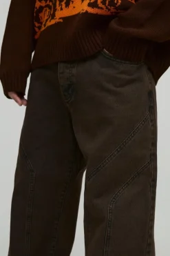 Discount boohooMAN Relaxed Fit Rigid Seam Detail Jeans brown