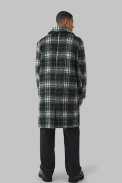 Fashion boohooMAN Relaxed Fit Single Breasted Check Overcoat In black