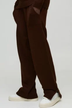 Clearance boohooMAN Relaxed Fit Split Hem Brushed Knit Joggers chocolate
