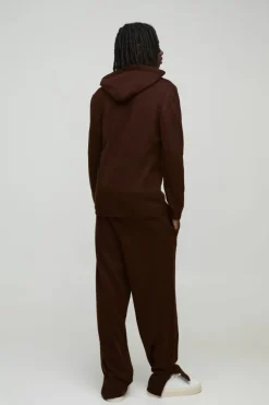 Clearance boohooMAN Relaxed Fit Split Hem Brushed Knit Joggers chocolate