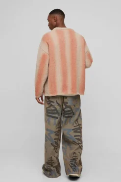 Best Sale boohooMAN Relaxed Fit Stripe Boucle Knitted Cardigan orange