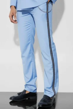 Best Sale boohooMAN Relaxed Fit Stud Detail Trouser With Chain light blue