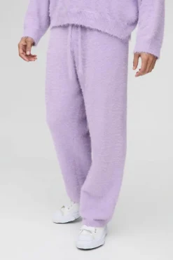 Best Sale boohooMAN Relaxed Fit Super Fluffy Knitted Joggers lilac