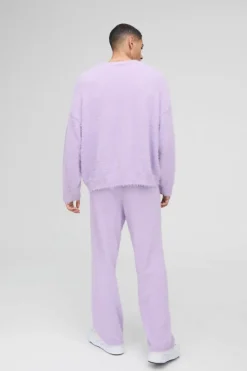Best Sale boohooMAN Relaxed Fit Super Fluffy Knitted Joggers lilac