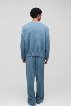 Outlet boohooMAN Relaxed Fit Super Fluffy Knitted Joggers slate blue