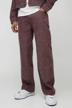 Fashion boohooMAN Relaxed Fit Textured Carpenter Denim Jeans chocolate