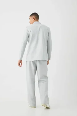 Sale boohooMAN Relaxed Fit Tie Front Linen Blazer In grey