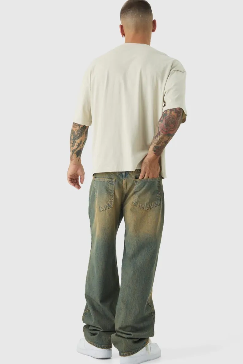 Fashion boohooMAN Relaxed Fit Washed Tinted Jeans antique blue
