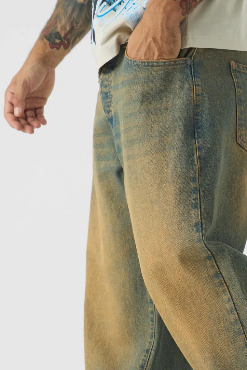 Fashion boohooMAN Relaxed Fit Washed Tinted Jeans antique blue